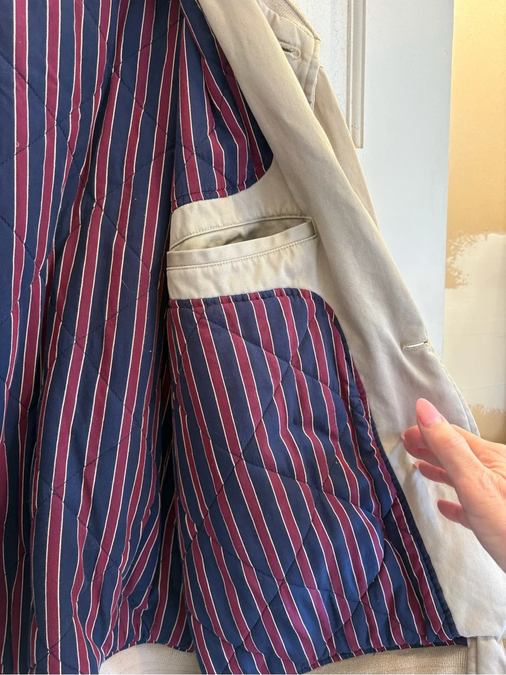 Daniel Cremieux Light Beige Cotton Bomber Jacket with Striped Lining
